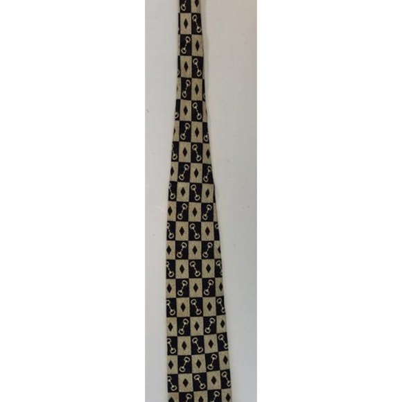 Gucci Paulo Silk Necktie Vintage Accessory Horsebit Pattern Black Tan COA - Picture 1 of 9